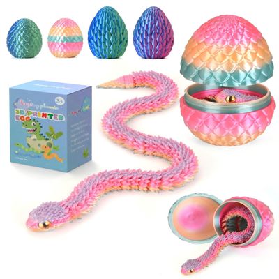 3D-Printed Toys  Rainbow Egg Surprise with Poseable Iridescent Serpent for Display, Sensory Play & Gifts (Rainbow)