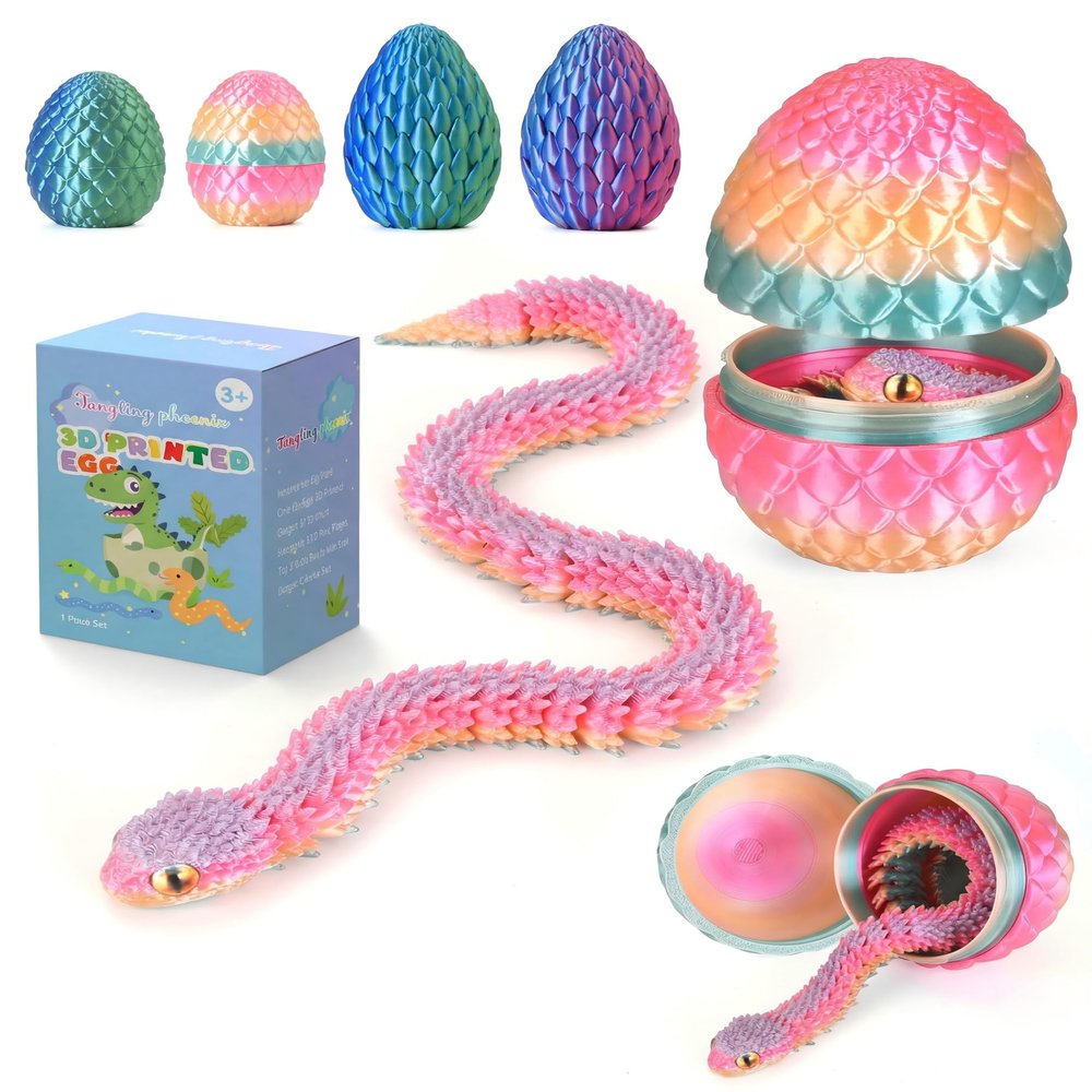 3D-Printed Toys  Rainbow Egg Surprise with Poseable Iridescent Serpent for Display, Sensory Play & Gifts (Rainbow)