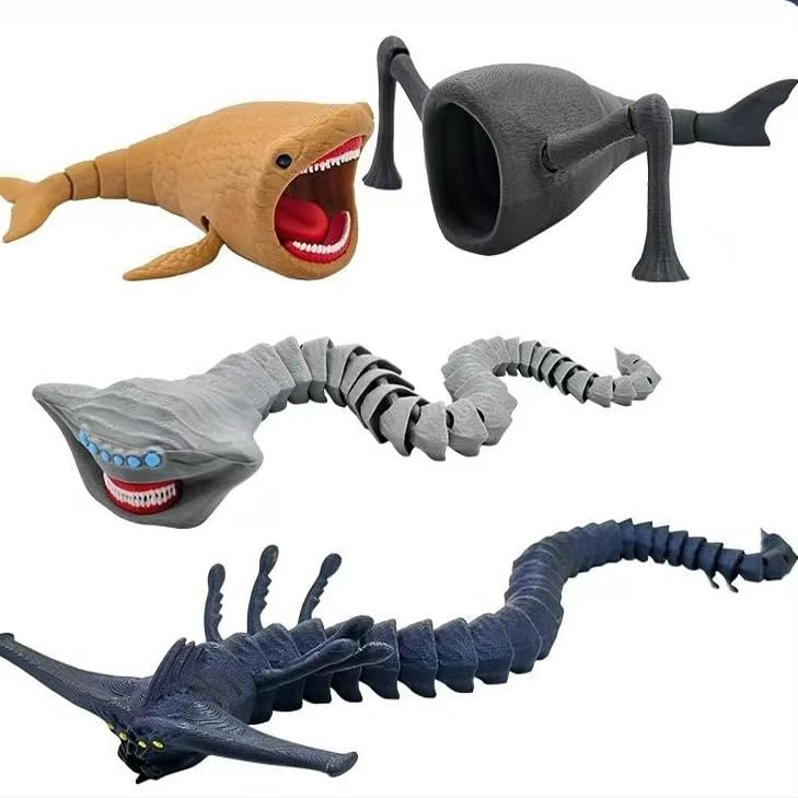 3D Printed Sea Monster Toy, Trevor Henderson Mythical Ocean Predator Model, Creative and Novel Toys (A+B+F+G)