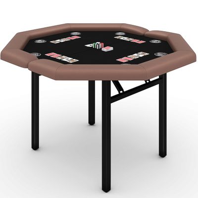 LuyFuitre 48" Folding Poker Table with 8 Players, Protable Folding Game Table Padded Rails  Stainless Steel Cup Holders  Collapsible Metal Legs, Octagon Casino Table for Texas Holdem Games - Brown