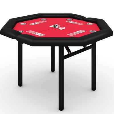 LuyFuitre 48" Folding Poker Table with 8 Players, Protable Folding Game Table Padded Rails Stainless Steel Cup Holders Collapsible Metal Legs, Octagon Casino Table for Texas Holdem Games - Red