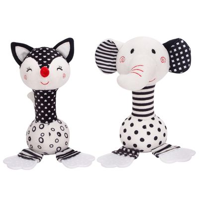 Black and White Baby Toys, 2PCS Soft Rattle for 0-12 Month Baby, Black and White Newborn Toys with Teether and Sound, Developmental Newborn Toy