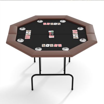 FinerFurnis Octagon Poker Table for 8 Players, Foldable Leg Design with 8 Built-in Cup Holders - Casino Leisure Game Table for Texas Holdem, Blackjack, Home & Party Use