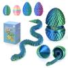 3D-Printed Toys  Snake Egg with Poseable Crystal Serpent, Reusable Treasure Chest. Gift for Fidget, Mythology Fans, Kids. (Bluegreen) view 1