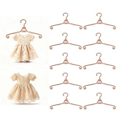10Pcs Mini Metal Clothes Hangers for Dollhouse, 2.5" Doll Clothing Hangers Accessories, Perfect for Barbie, Doll Clothes Organization, Display & Storage Rose Gold