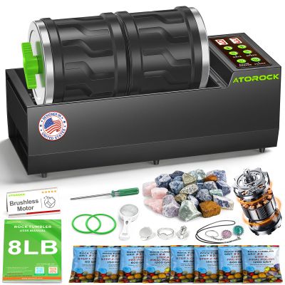 AtoRock A1 Pro Brushless Rock Tumbler Kit - Double Barrel for Large 8LB Capacity, Adjustable Speed & Timer, Durable Metal Base for Adults & Rock Collectors Includes Full Accessories