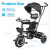 Kids Tricycle, 6 in 1 Toddler Trike w/Adjustable Push Handle, Removable Canopy, Safety Harness, Music Headlight, Storage Basket, Kid Push Bike for 3-6 Years Old (Black) view 2