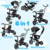 Kids Tricycle, 6 in 1 Toddler Trike w/Adjustable Push Handle, Removable Canopy, Safety Harness, Music Headlight, Storage Basket, Kid Push Bike for 3-6 Years Old (Black) view 3