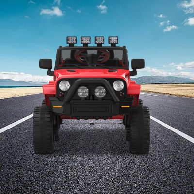 12V Kids Electric Ride-on Truck, Electric Vehicles Car Ride on Toy with Parent Remote Control, LED Lights, Seat Belt, Music Player, Spring Suspension, AUX Port  Ideal Gift for Toddlers, Red