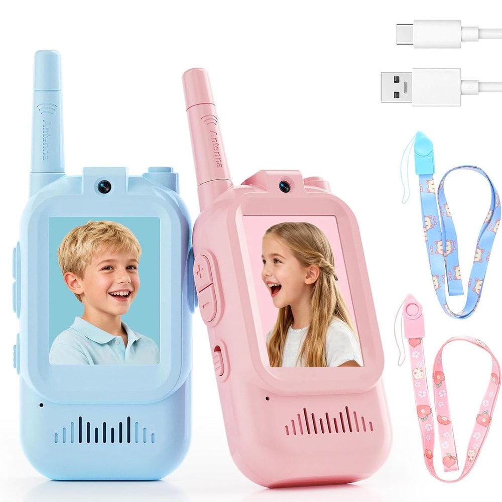 6 Kids Video Walkie Talkie, Upgraded Version 2 Pack Rechargeable Kids Video Walkie Talkie, Indoor Outdoor Family Toy, Camping, Hiking, Suitable for Boys and Girls