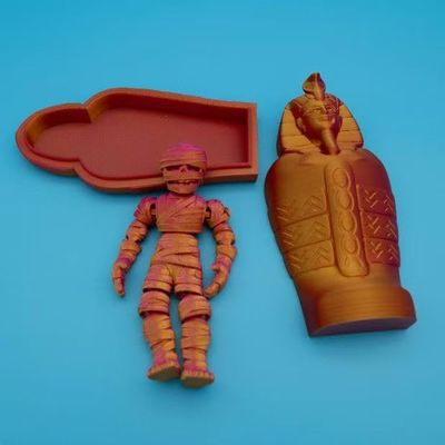 3D Printed Egyptian Mummy Collectible Figurine- Unique Replica Toy for Collectors & Archaeology Enthusiasts, (Red Gold)