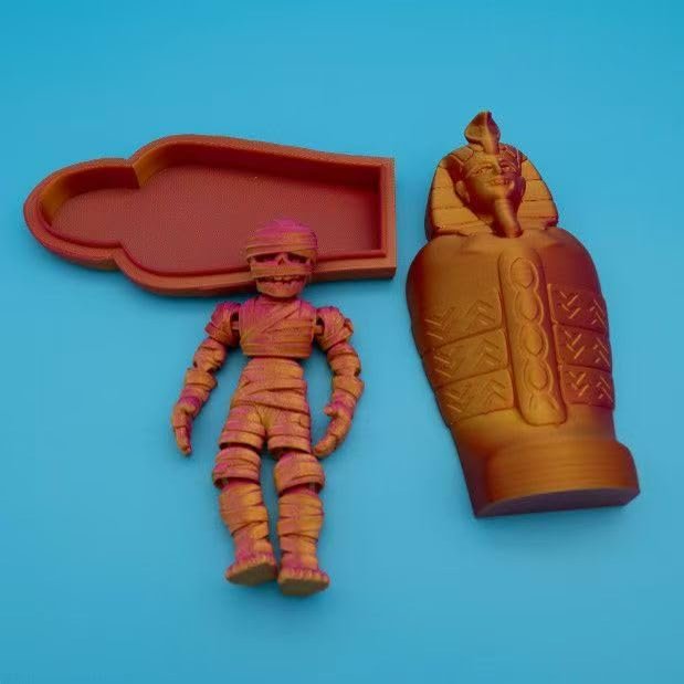 3D Printed Egyptian Mummy Collectible Figurine- Unique Replica Toy for Collectors & Archaeology Enthusiasts, (Red Gold)