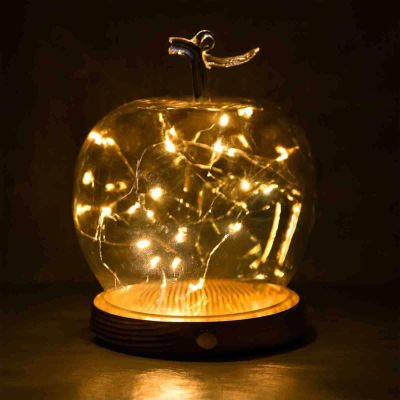 2026 New Glass Apples Case Decorative LED-Style Display Cloche for Romantic Home Dcor, Valentines Day Table Accents, Cozy Collectible Showcases and Aesthetic Room Styling (Burnt Light)