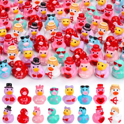 120 Pcs Valentine's Day Mini Resin Ducks 8 Style Bulk Love Heart Duck Figures to Hide for Valentines Gifts Home Tabletop Garden Miniature Landscape Cake Birthday Party Decor