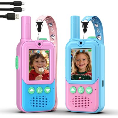 BUKEWIT Video Walkie Talkies for Kids 2 Pack,Rechargeable Kids Walkie Talkies with 4 Voice Effects &HD Camera,Long Range Two Way Radios Christmas Birthday Kids Toys for Boys Girls Age 3-12