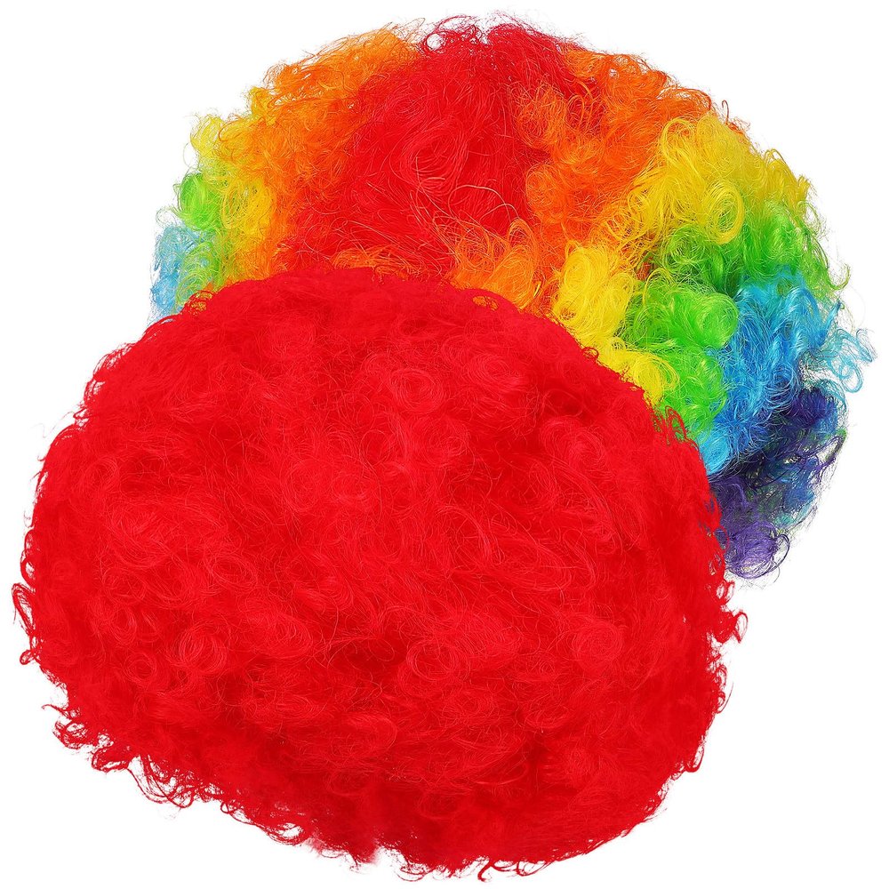 HOODANCOS 2Pcs Rainbow and Red Clown Afro Wigs for Women, Curly Carnival Costume Wigs for Pride, Halloween, and Party Dress-Up Accessories