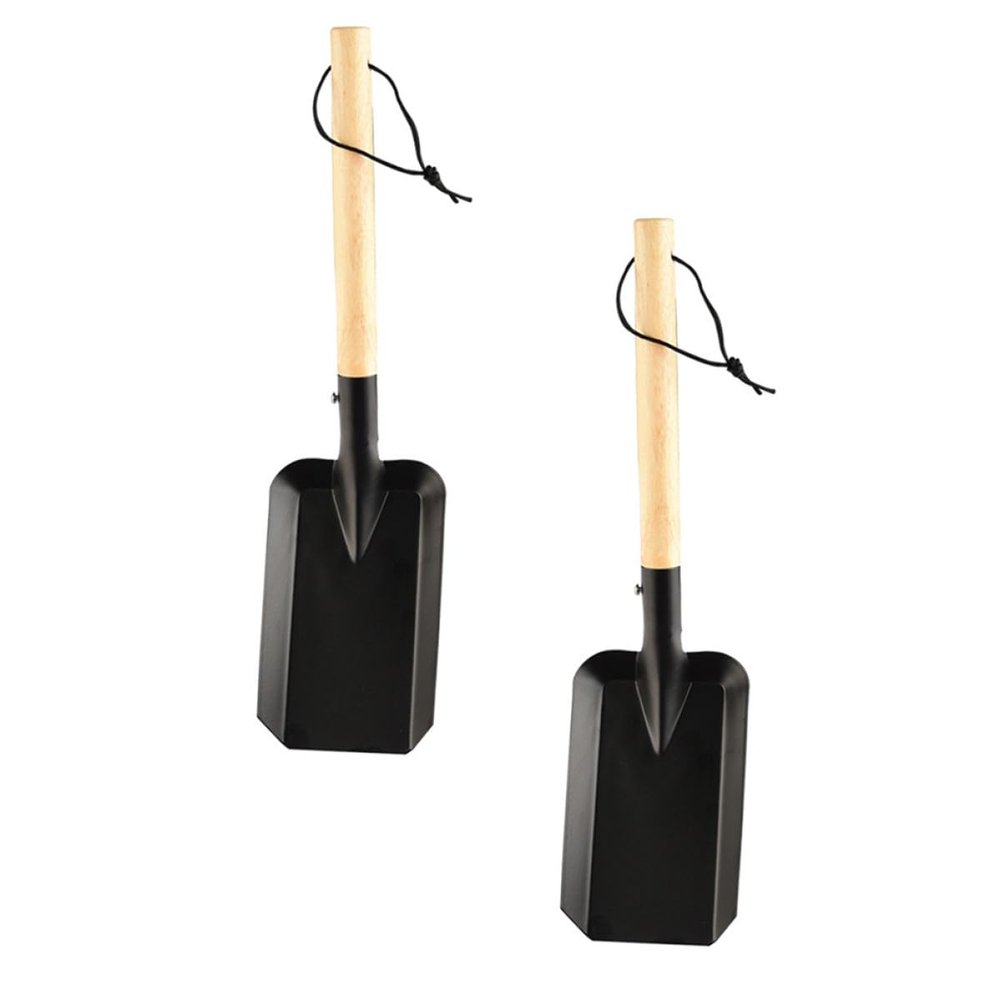 HOODANCOS 2Pcs Portable Wooden Shovel Set with Oak Handles, Lightweight Garden Trowels for Planting and Weeding, Household and Farm Use, Black Hand Tools for Outdoor Gardening and Flower