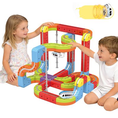 88PCS Electric Train Set with 2 Trains, Infinity Racer 3D Train for Kids, DIY Railway Block- Cube Track Train Toys, STEM Gravity-Defying Magnetic Train Track for Boys Girls 4 5 6 7 8+