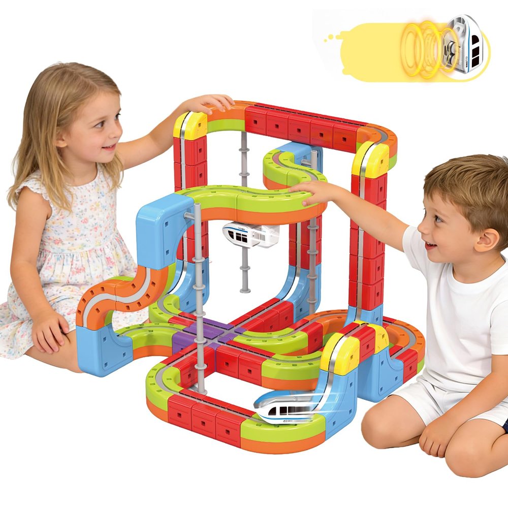 88PCS Electric Train Set with 2 Trains, Infinity Racer 3D Train for Kids, DIY Railway Block- Cube Track Train Toys, STEM Gravity-Defying Magnetic Train Track for Boys Girls 4 5 6 7 8+