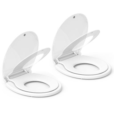 19" White PP 2-in-1 Toilet Seat Set (2pcs/Box) - Built-in Toddler Potty Training Seat, Soft Close, Easy Install for Standard Toilets