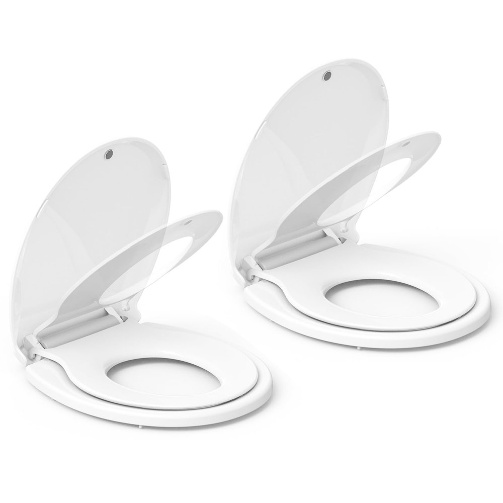 19" White PP 2-in-1 Toilet Seat Set (2pcs/Box) - Built-in Toddler Potty Training Seat, Soft Close, Easy Install for Standard Toilets