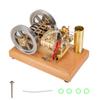 Steam Engine Model Kit That Works, 5CC Horizontal Twin-Cylinder Dual Flywheel Water-Cooled OHV Gasoline Engine with Wooden Base for Physics Science Experiment Demonstration view 2