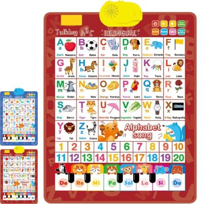 Bilingual Interactive Wall Chart for Kids with English & Spanish Letters, Numbers, Songs, Animal Words & Piano for Toddlers 1-6 (red)