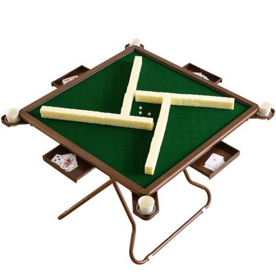 Mahjong Table Foldable, Portable Domino Table with 4 Cup Holders & 4 Drawers for 4 Players, 35' Square Green Card Table for Game Night, Bast Gift