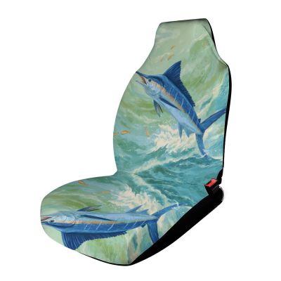Blue Marlin Fish Painting Funny Car Headrest Covers Print Seat Head Rest Protector Case Fits for Most Cars