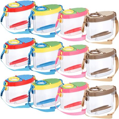 Halloscume 12 Pack Insect Bug Viewer Kit with Tweezers Explorer Outdoor Set Bug Catcher Containers for Insects Magnifying Box (Magenta and Green, Dark Red and Blue, Yellow and Green, Brown and Beige)