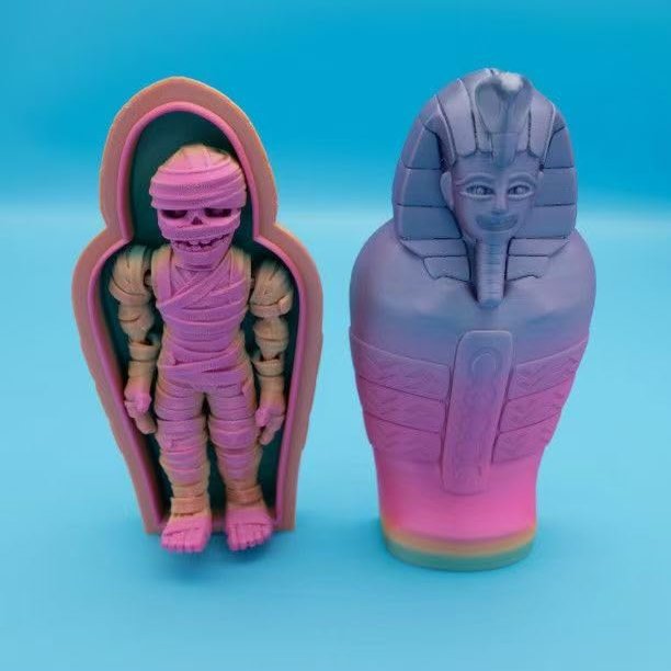 3D Printed Egyptian Mummy Collectible Figurine- Unique Replica Toy for Collectors & Archaeology Enthusiasts, (Rainbow)