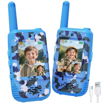 Byserten Video Walkie Talkies for Kids with Voice Changer, 2 Pack Rechargeable Kids Walkie Talkies, Outdoor Play Toys Birthday Gifts for 3-12 Year Old Boys Girls, Camping Hiking Family Games