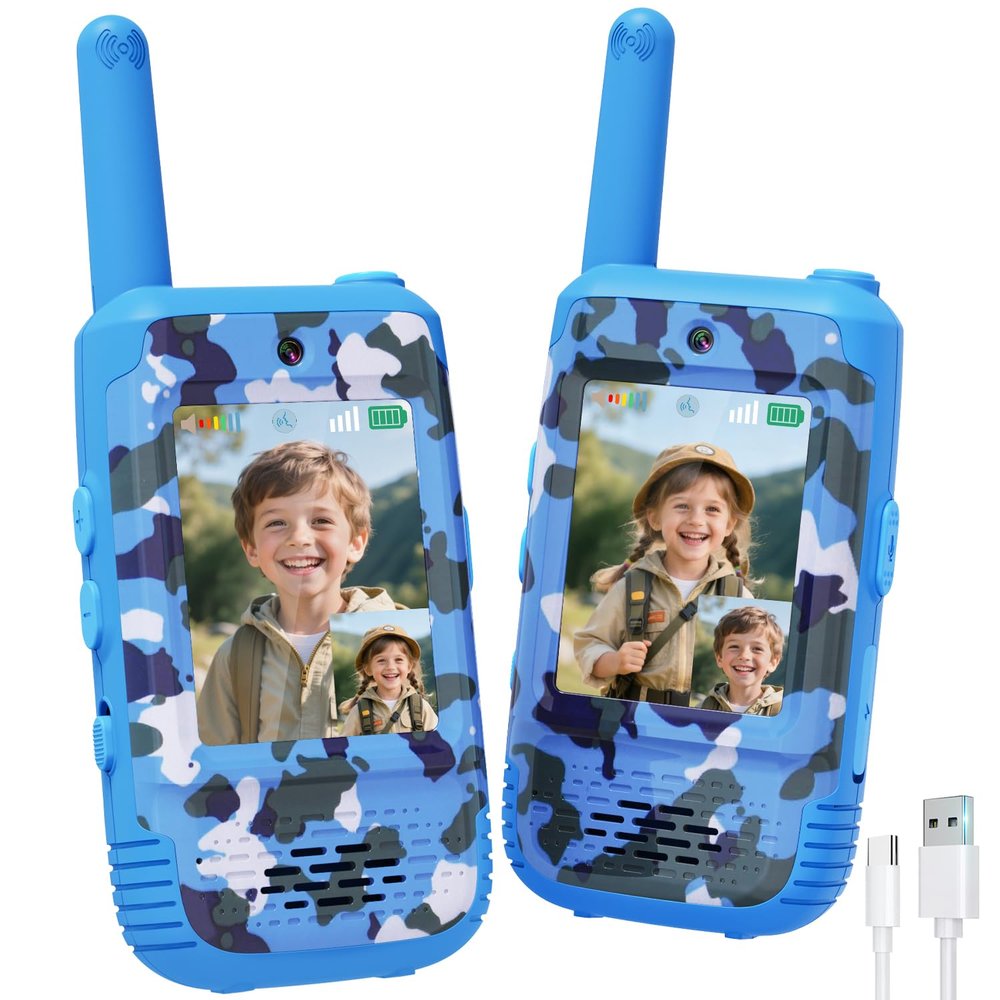 Byserten Video Walkie Talkies for Kids with Voice Changer, 2 Pack Rechargeable Kids Walkie Talkies, Outdoor Play Toys Birthday Gifts for 3-12 Year Old Boys Girls, Camping Hiking Family Games