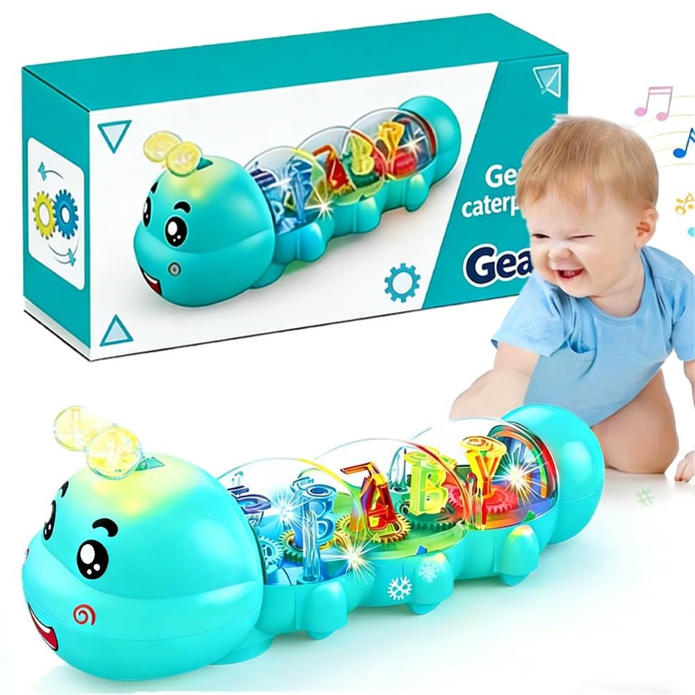 AIZAN Caterpillar Design Tummy Time Toy, Crawling Toy with Light & Music Musical Light Up, Music Animal Toys, Captivating Light and Sound Effects, Birthday Gifts for Boys and Girl(Green)