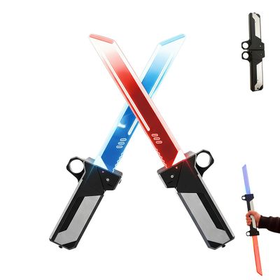 AOCQM Weapons Dual-Blade Sword | Reversible Hilt 2-in-1 Red/Blue Light Sword | Swing-to-Extend Plug-in Retract Retractable Blade Fidget Toy Cosplay Prop & Collectors Item Valentines Day Gifts for Him