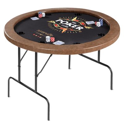 SereneLife 8 Player Octagonal Foldable Poker Table, Casino Leisure Texas Holdem Table, w/Water Resistant Cushioned Rail, 8 Cup Holders, Brown Felt Surface, Black Jack Board & Family Games