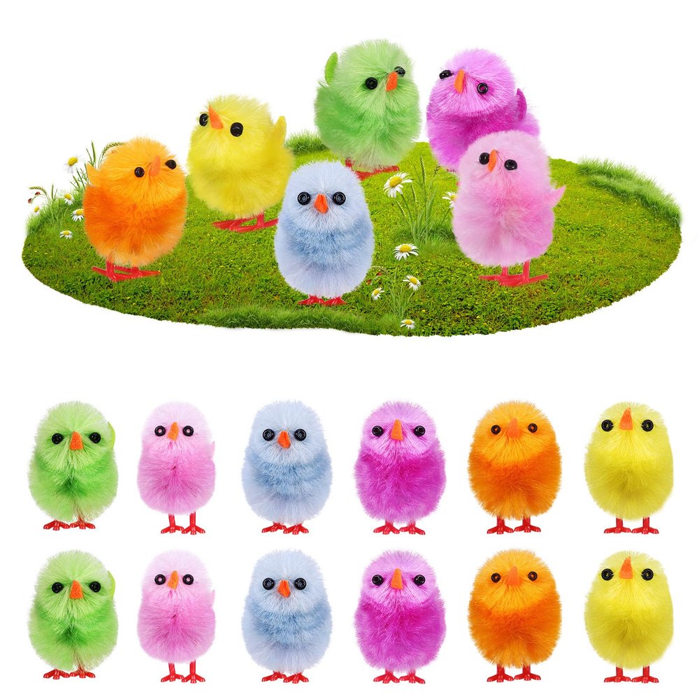 Toddmomy 18pcs Easter Fluffy ChicksChenille Plush Easter Chicks Mini Stuffed Animals for Bonnet & Cake Decorations, Realistic Farm Figurines As Party Favors and Bag