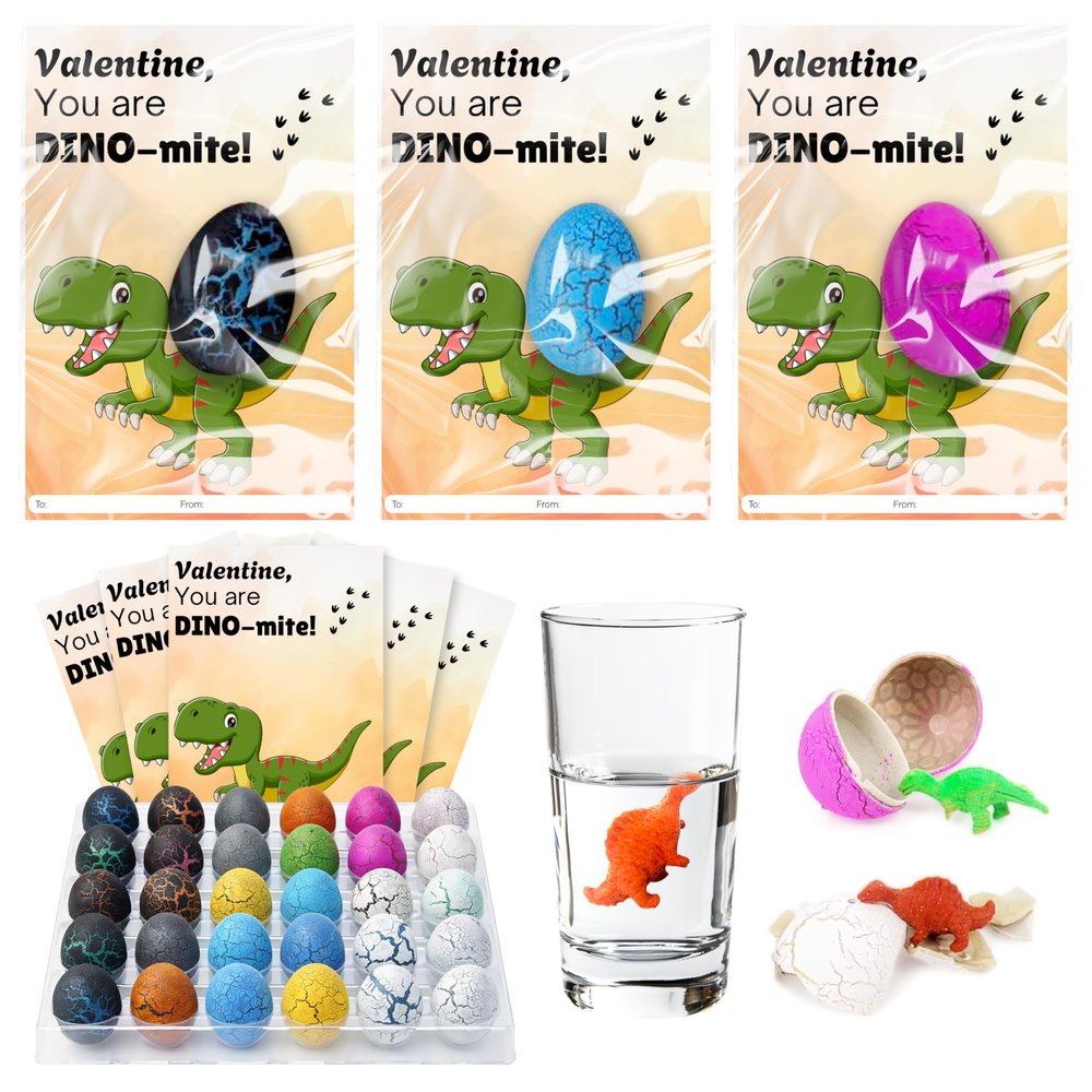 30 Pack Dinosaur Hatching Egg with Valentines Cards for Kids, Valentine Classroom Exchange Gifts for Kid Boy Girl, Valentines Day Gifts for Kid, Valentines Day Cards for School Bulk Party Favor