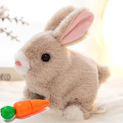Feknnedm Hopping Rabbit Interactive Electronic Pet Plush Bunny Toy - Realistic Bunny Toy with Sounds, Jumping, Twitching Ears - Easter Gift for Kids (Brown)