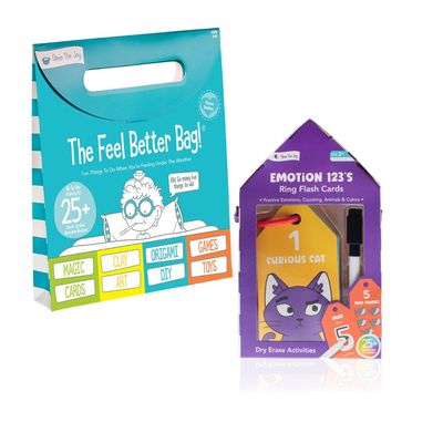 Open The Joy Feel Better & Early Learning Flash Card Bundle for Kids Get Well Soon Activity Bag with 25+ Fun Crafts & Games + Dry Erase 123 Numbers & Emotions Cards SEL, Counting & Tracing Ages