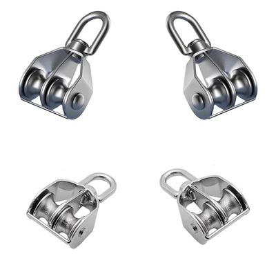 1pcs M15 Single Wheel Swivel Pulley Block,304 Stainless Steel Wire Rope Lifting Swivel Hook Clothesline,Double-Sided Bearing 360 Degree Rotary Roller Pulley