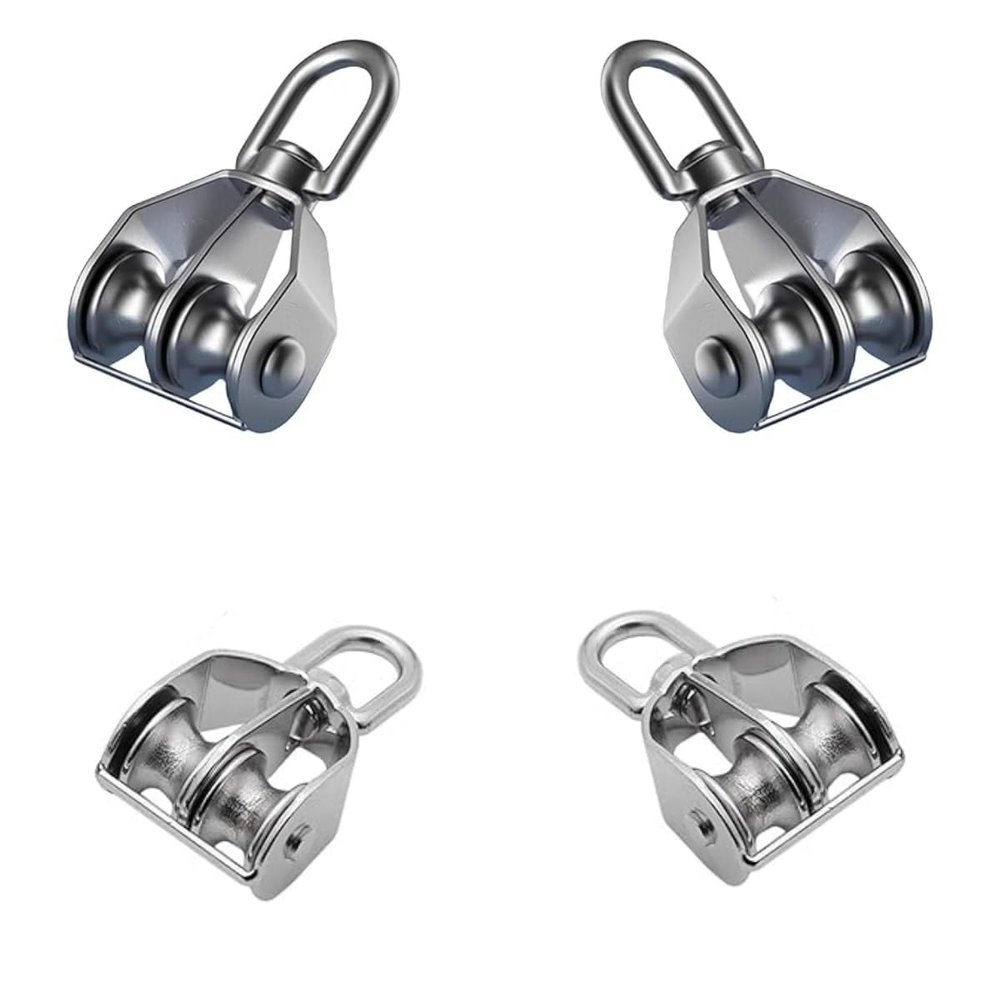 1pcs M15 Single Wheel Swivel Pulley Block,304 Stainless Steel Wire Rope Lifting Swivel Hook Clothesline,Double-Sided Bearing 360 Degree Rotary Roller Pulley