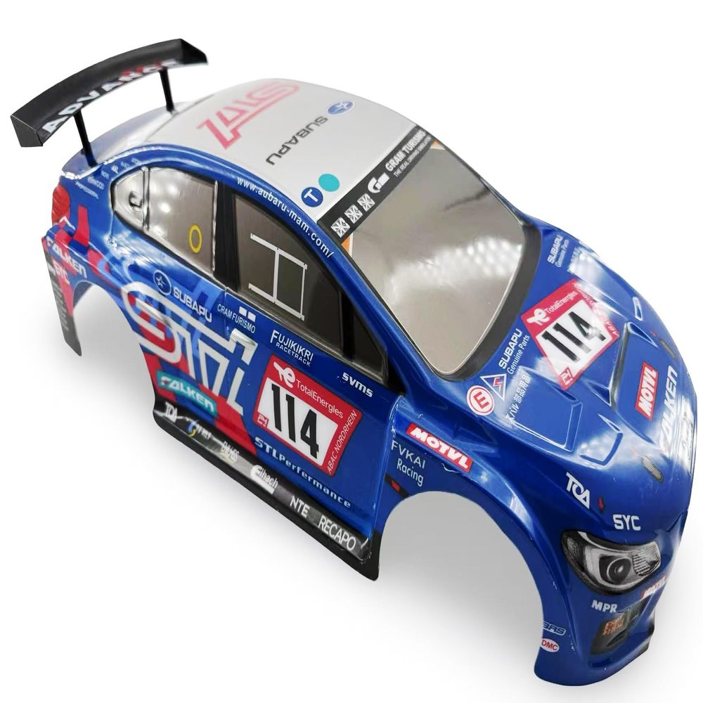 1/10 Scale RC Drift Racing Touring On Road Car Painted Body Shell, Spoiler Included, Pre-Cut, 258mm Wheelbase (Subaru STI Style)