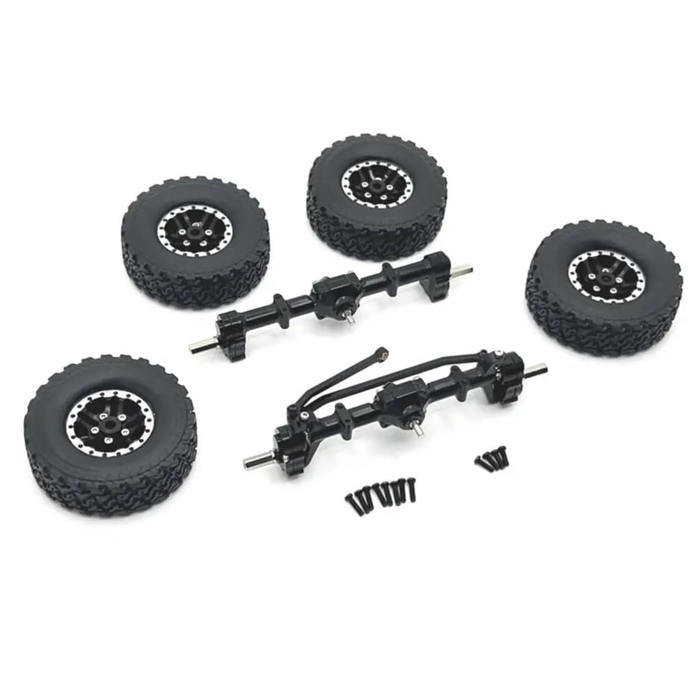 1/12 RC Car Metal Portal Axle Beadlock Wheel Tire Set MN78 MN82 MN99S MN98 Front Rear Upgrade Parts Compatible with 1 12 Scale Off Road RC Vehicles(Black)