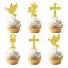 16Pcs Religious Baptism Cupcake Toppers - God Bless Cake Picks, Christian Dove Cross Decor, First Holy Communion, Christening Wedding Baby Shower Bridal Shower Party Decorations view 1