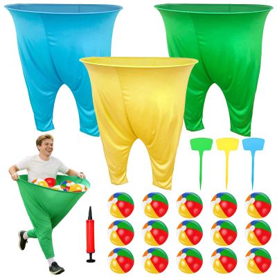 3 PCS Granny Pants Yard Game, Granny Pants Outdoor Party Game with 15 Bouncy Balls 3 Ground Stakes, Granny Pants Game for Group, Family Gatherings Birthday Party Gift, School Carnival Activitie