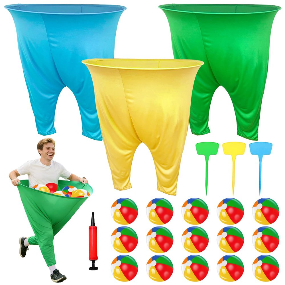 3 PCS Granny Pants Yard Game, Granny Pants Outdoor Party Game with 15 Bouncy Balls 3 Ground Stakes, Granny Pants Game for Group, Family Gatherings Birthday Party Gift, School Carnival Activitie