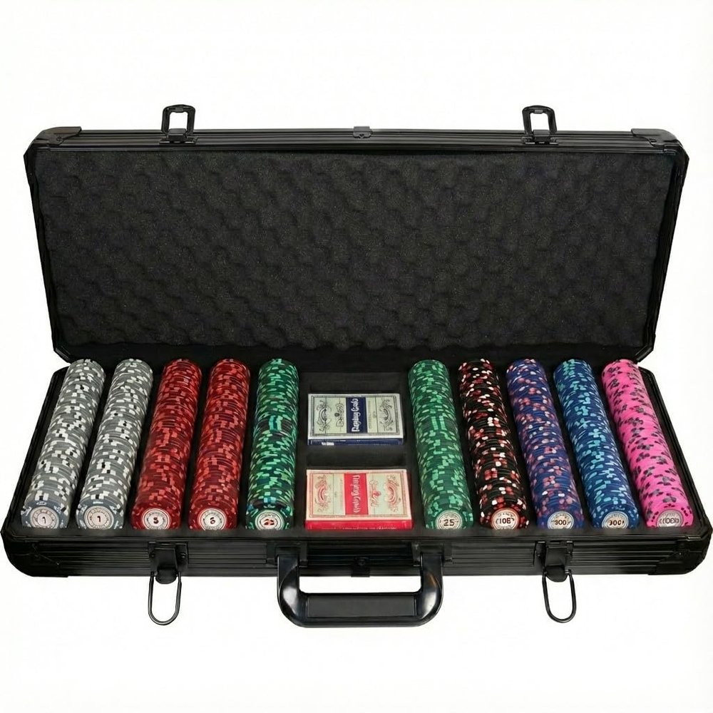 CGS Stylish Casino Royale Poker Chip Set, 500 Pieces, Multi-Color Clay Composite Chips, Black ABS Case, Monte Carlo Style, 14g Chips, for 2-10 Players