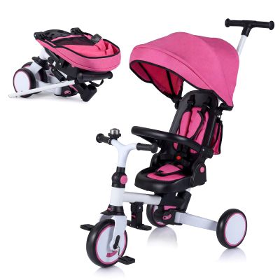 BABY JOY Kids Tricycle, 8-in-1 Folding Toddler Trike w/Push Handle, Removable & Adjustable Canopy, 5-Point Safety Harness, Rotatable Seat & Storage Pocket, Pushing Toddler Bike for 1-6 (Pink)