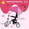 BABY JOY Kids Tricycle, 8-in-1 Folding Toddler Trike w/Push Handle, Removable & Adjustable Canopy, 5-Point Safety Harness, Rotatable Seat & Storage Pocket, Pushing Toddler Bike for 1-6 (Pink) view 3